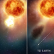 Illustration depicting the emission of hot gas and its transformation into dust.